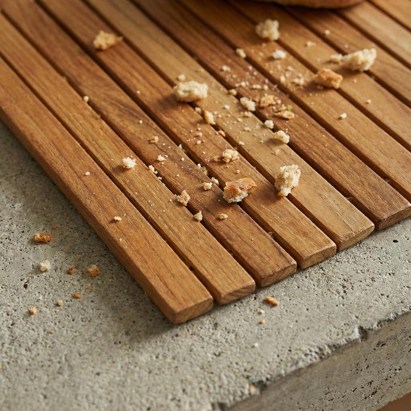 Bare Decor Asi Genuine Teak Wood Flexible Table Top Placemat or Sofa Arm Tray, 1 Mat 19" x 12" Brown - Image 5